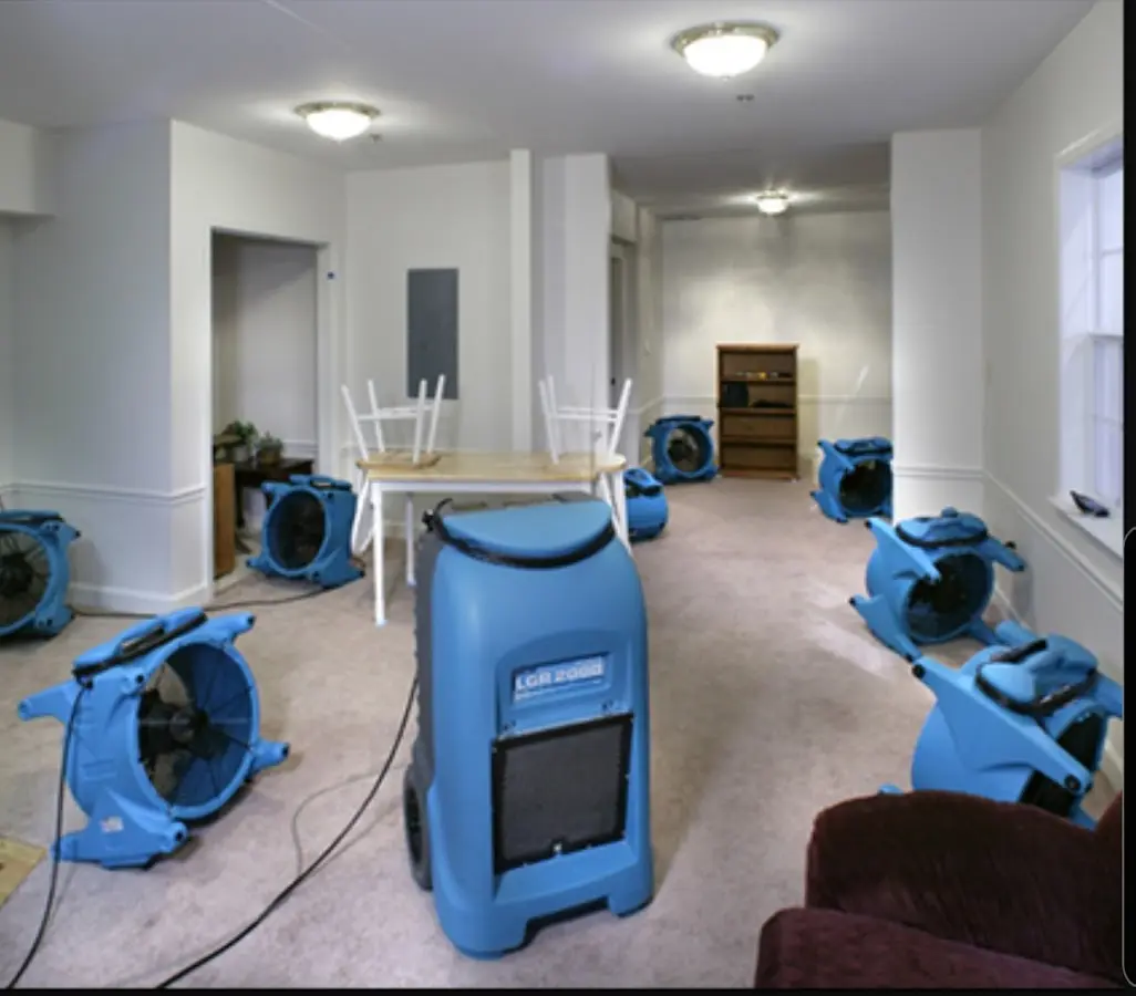 Air movers and dehumidifier setup for Water Damage Restoration in Kalifornsky